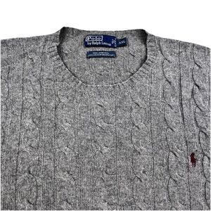 Vintage Polo Ralph Lauren Sweater Men's XXL Gray Lambs Wool Cable Knit Fisherman